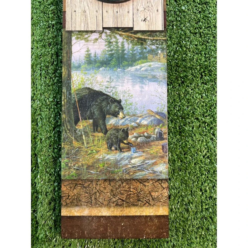 Rustic Wooden Wall Clock Bear Cub Lodge Cabin Country Home Decor‎
